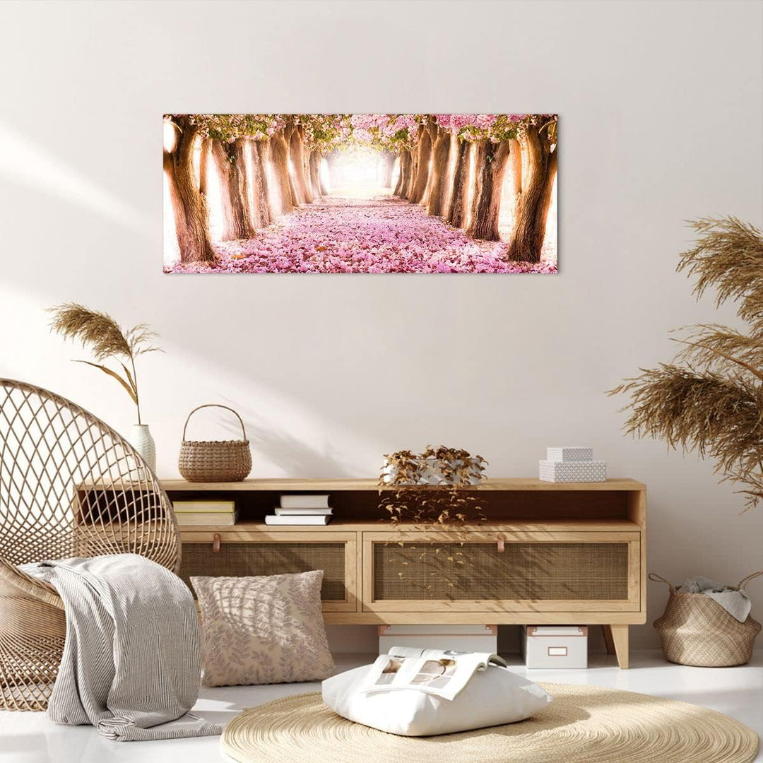 Panorama Bilder auf Leinwand 100x40cm Leinwandbild Baum Blumen Kirsche Natur Gross Wanddeko Bild Sch