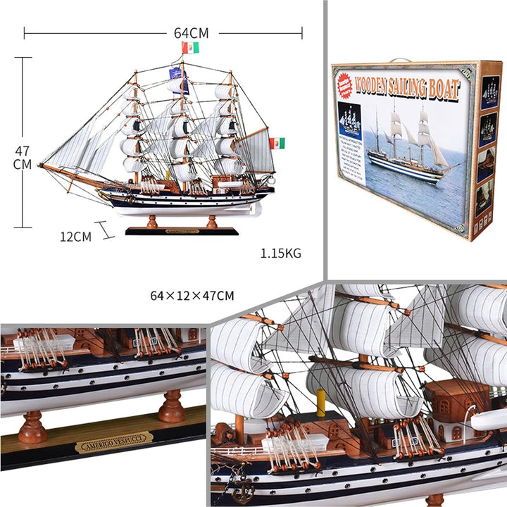 YLME Schiffsmodell aus Holz Amerigo Vespucci Segelboot Modell aus Massivholz Segelboot aus Holz Naut