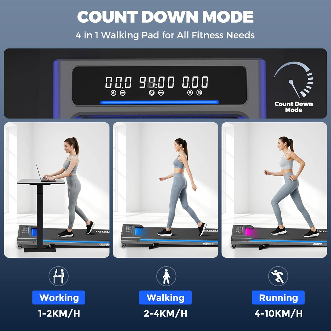 ONETWOFIT Laufband für Zuhause mit RGB Lichter, Walking Pad klappbar Leise mit Fernbedienung, App-St