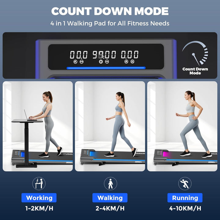 ONETWOFIT Laufband für Zuhause mit RGB Lichter, Walking Pad klappbar Leise mit Fernbedienung, App-St