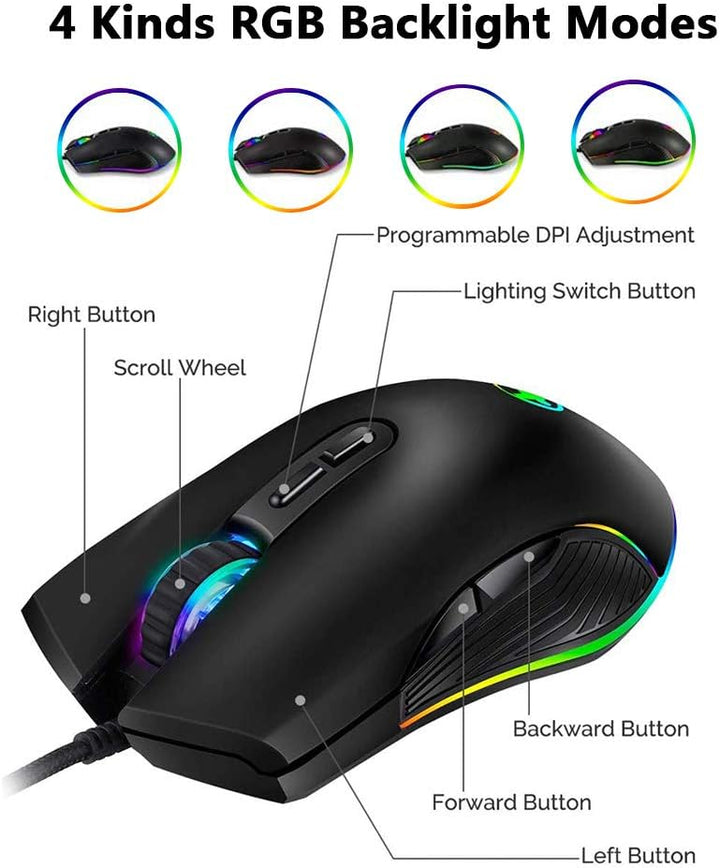 IULONEE Gaming Maus USB Typ C RGB Kabelgebundene Computer Mäuse Ergonomische Gamer Mouse Kompatibel