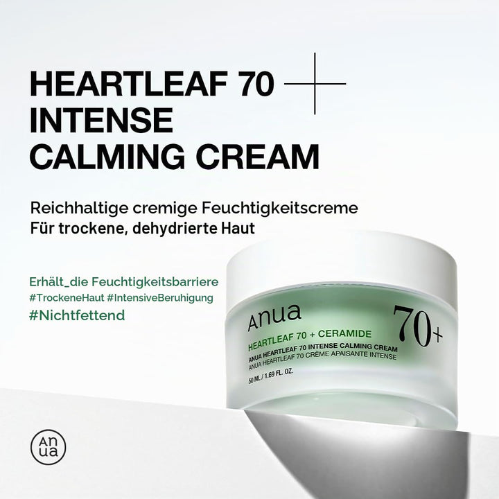 ANUA Heartleaf 70 Intensive beruhigende Creme mit Ceramid, Panthenol, Heartleaf-Extrakt, koreanische