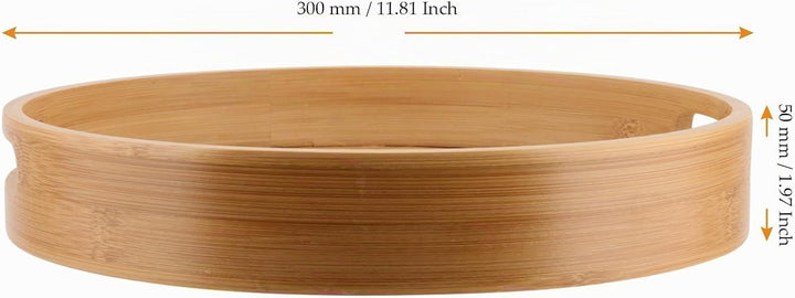 FAAING 2 Stück 30cm Bambus Tablett Rund, Gross Holz Serviertablett mit Griffen, Holztablett Rund Küc