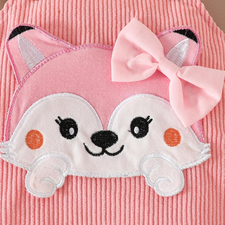Baby Outfits für Mädchen mit Herz Print kurzärmelig Strampler Hosenträgerrock Bären Kleid Schleife S