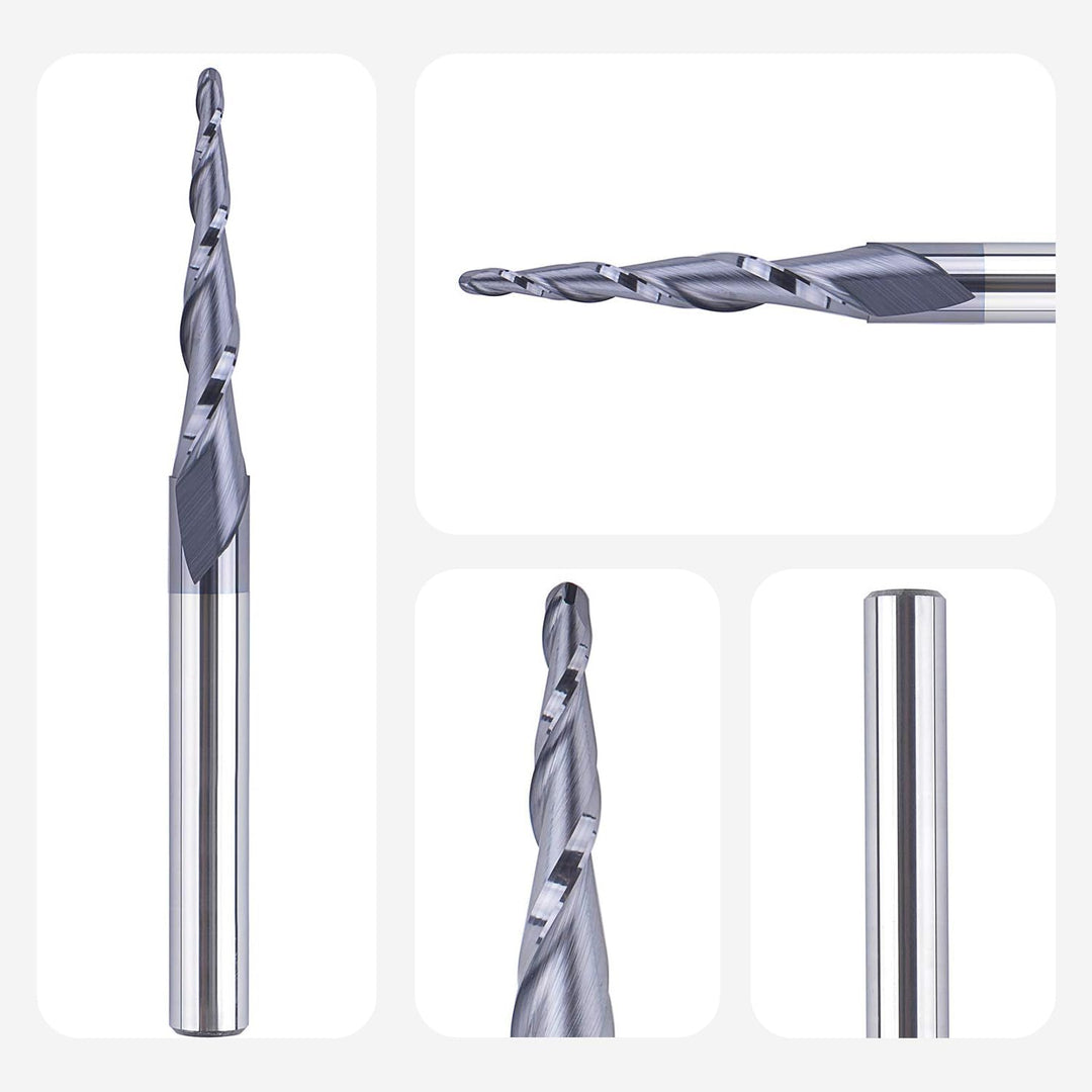 SpeTool Kugelkopffräser Konische Fräser CNC Schaftfräser 2 Flöten 1,0 mm Radius VHM Gravierfräser fü