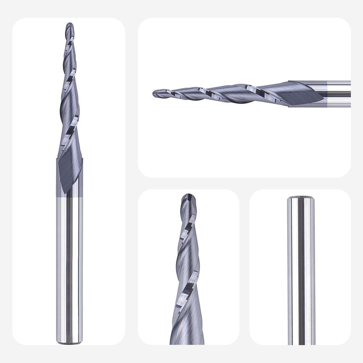 SpeTool Kugelkopffräser Konische Fräser CNC Schaftfräser 2 Flöten 1,0 mm Radius VHM Gravierfräser fü