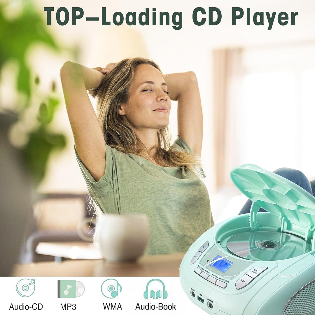Tragbarer CD-Player für Kinder - Radio-CD-Boombox mit Bluetooth, FM-Radio, USB-Eingang & AUX-Anschlu
