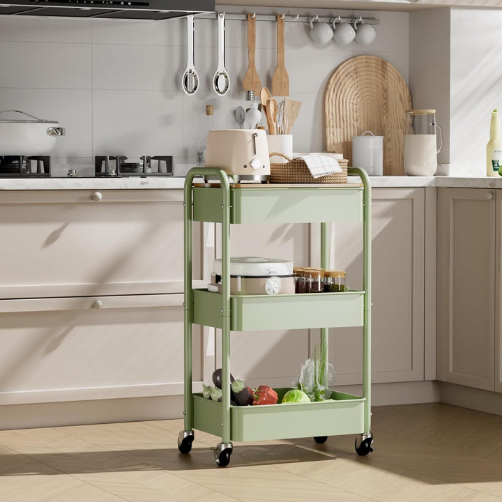 Shrivee 3-Tier Rollwagen mit Tischplatte, Servierwagen, rollender Allzweckwagen aus Metall, Regal au