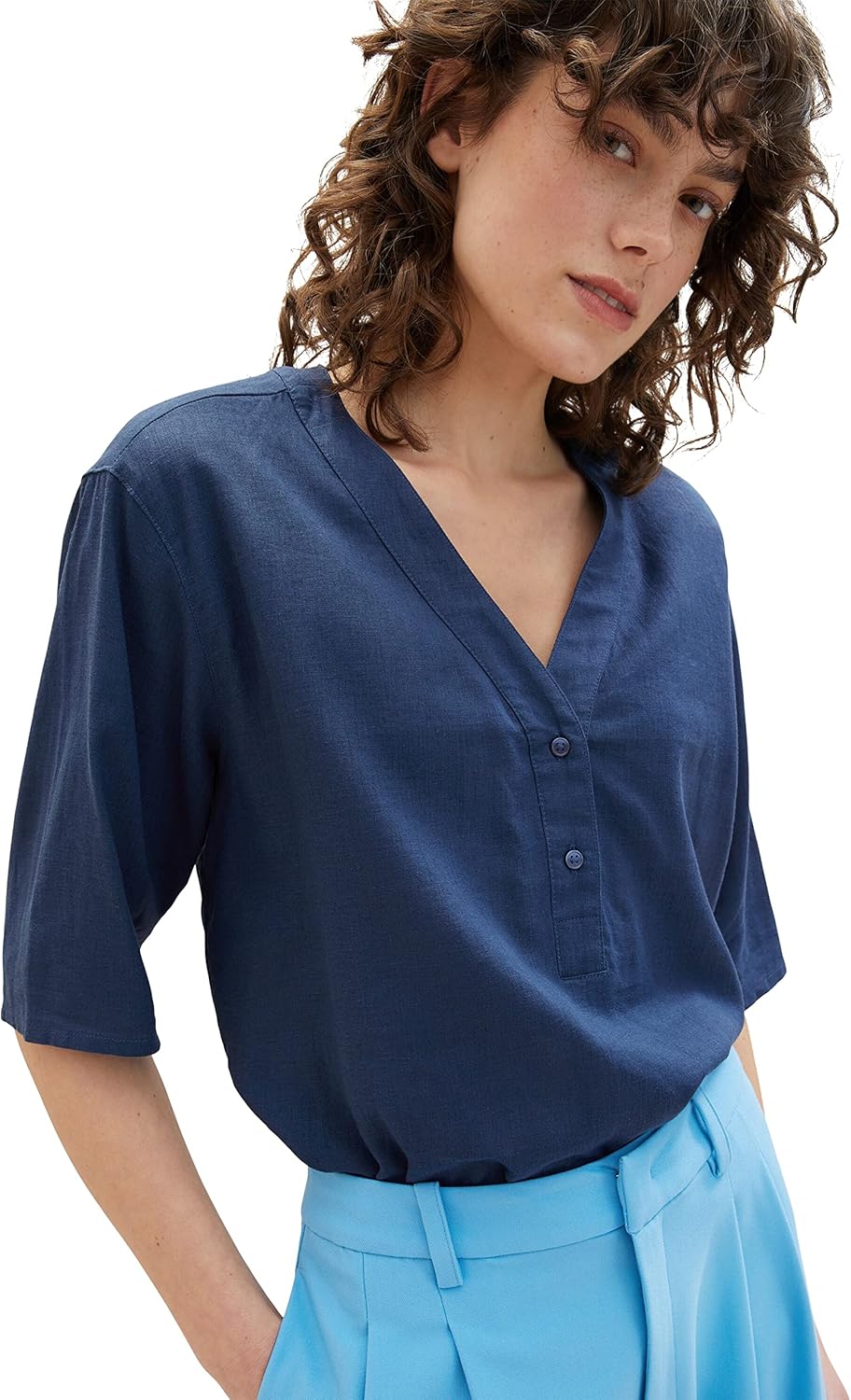 TOM TAILOR Damen Leinen Tunica Bluse 44 11758 - Midnight Sail, 44 11758 - Midnight Sail