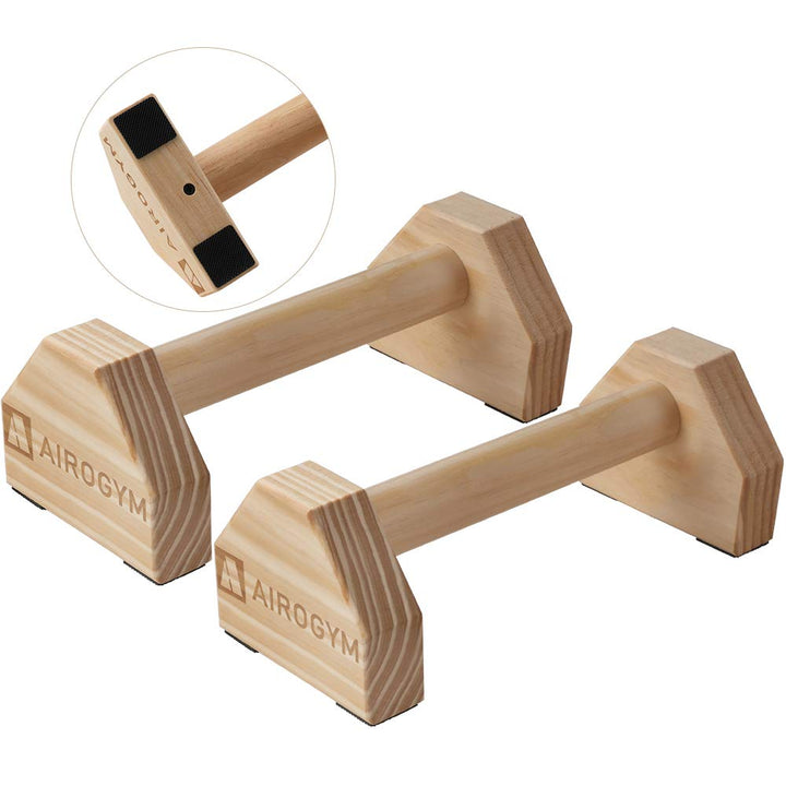 airogym Liegestütz-Ständer, 2 Stück, Holz-Pushup-Stangen, rutschfeste Basis, Trainingsgerät, 30,5 cm