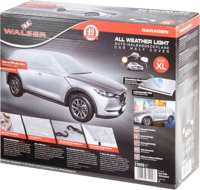 WALSER Autoabdeckung All Weather Light Halbgarage Grösse XL silber, wasserdichte Halbgarage, Staubdi