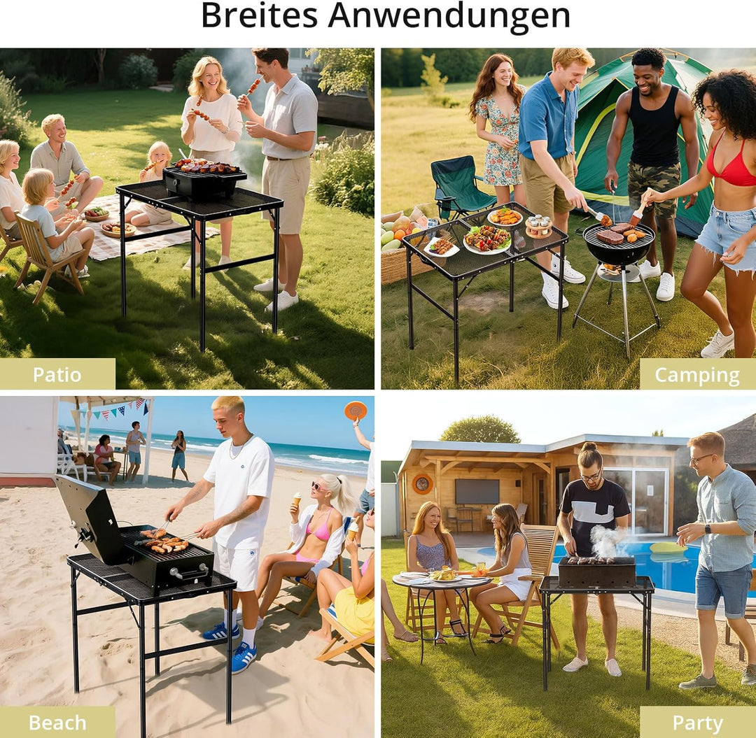 Anbte Campingtisch Grilltisch Metallgitter Tischplatte Höhe Verstellbar Aluminium Rahmen Klapptisch