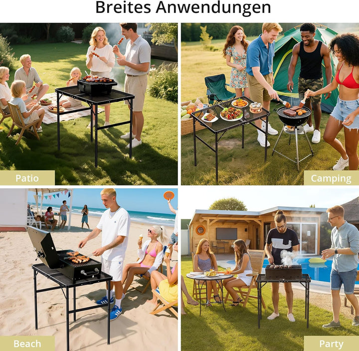 Anbte Campingtisch Grilltisch Metallgitter Tischplatte Höhe Verstellbar Aluminium Rahmen Klapptisch