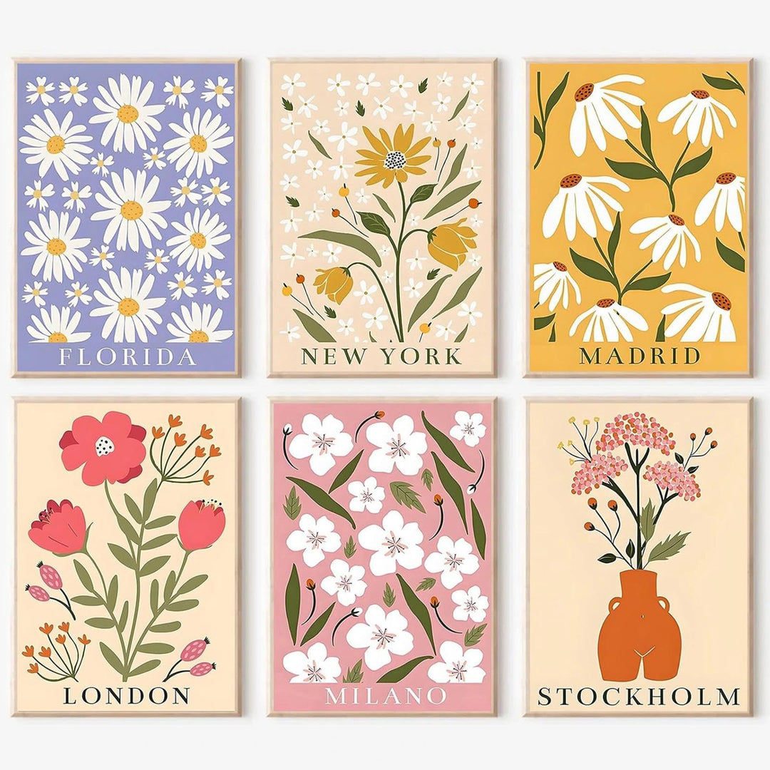 JATOK 6 Stück Malen Nach Zahlen Erwachsene, DIY Blumen für Anfänger, Handgemalt Ölgemälde Leinwand K