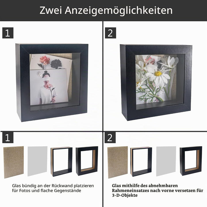 GraduatePro 3D bilderrahmen 15x15 zum befüllen schaukasten Wand für Schwarz Objektrahmen Hochzeit Bo