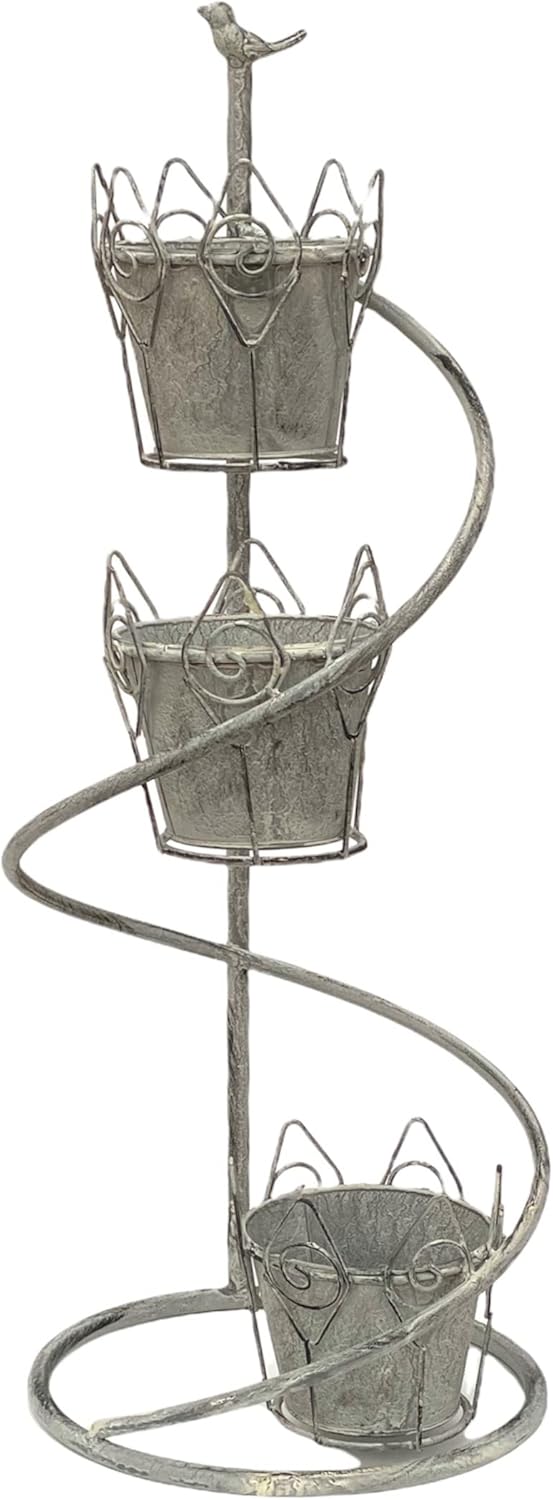 DanDiBo Blumentreppe Innen Metall Weiss Grau Rund 75 cm Blumenständer mit 3 Töpfe 96131 Blumenstände