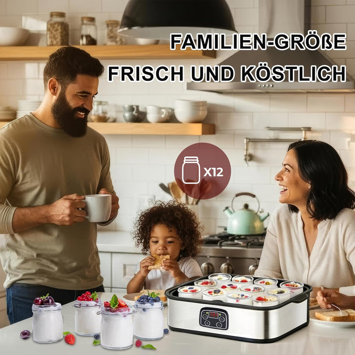 Joghurtbereiter 25W inkl 12 Glasbehälter à 180 ml Gesamtkapazität 2160 ml Digitaler Yogurt Maker mit