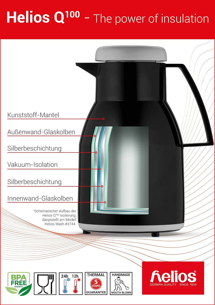 Helios 2744002 Kunststoff Isolierkanne Wash 1 L, schwarz, Schwarz