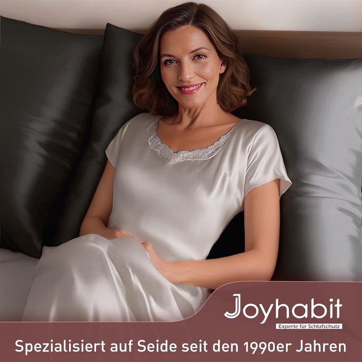 Joyhabit Seidenkissenbezug 80x80, Schwarz, 16MM Silk Pillowcase aus 100% Bio Maulbeerseide, Super fü