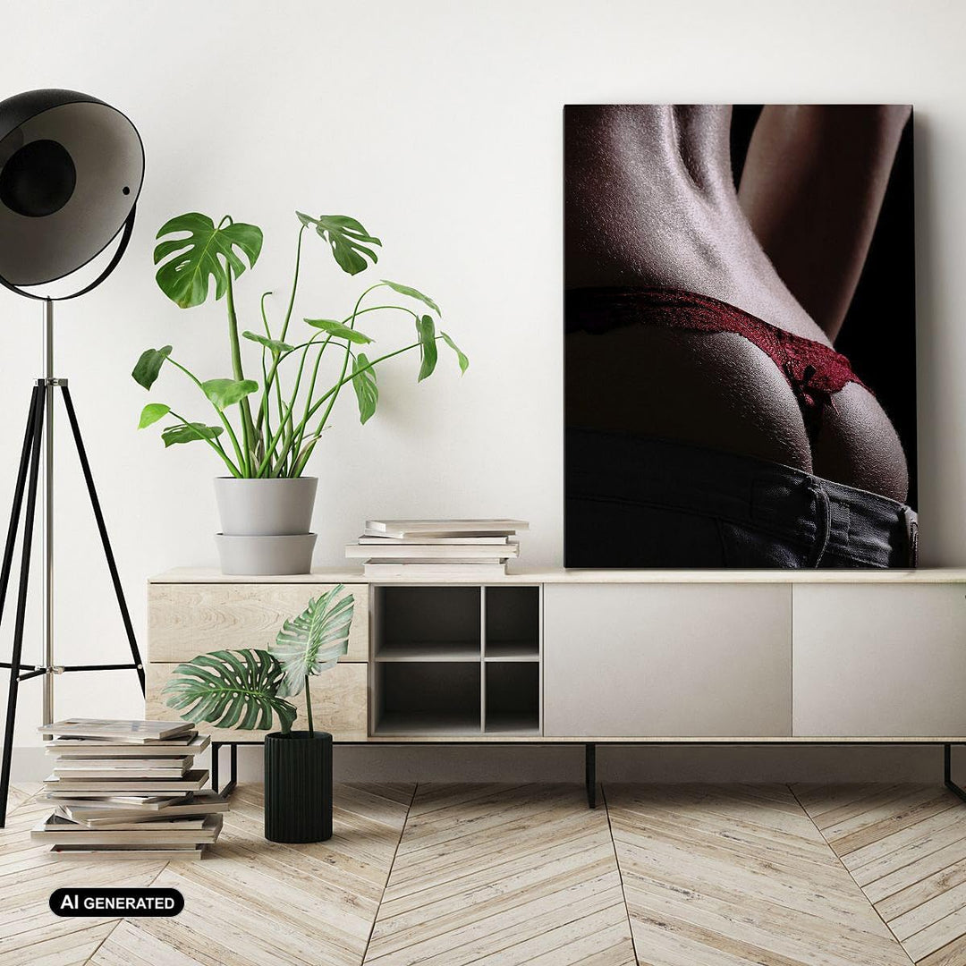 Bilder auf Leinwand 55x100cm Leinwandbild mit Rahmen Frau Körper String Gross Wanddeko Bild Schlafzi