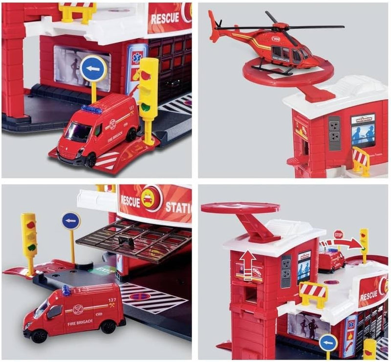 Dickie Toys 212050038 Feuerwehrstation, Launcher und Feuerwehrauto die cast Renault Master 7,5cm, 50