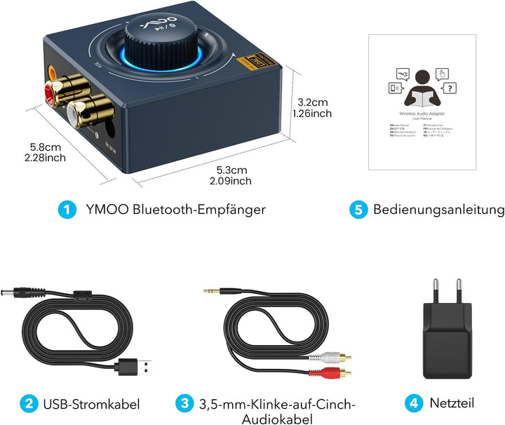 B06T3 LDAC Bluetooth Empfänger für Stereoanlage, Aptx Bluetooth Adapter HiFi Geringe Latenz(, B06T3