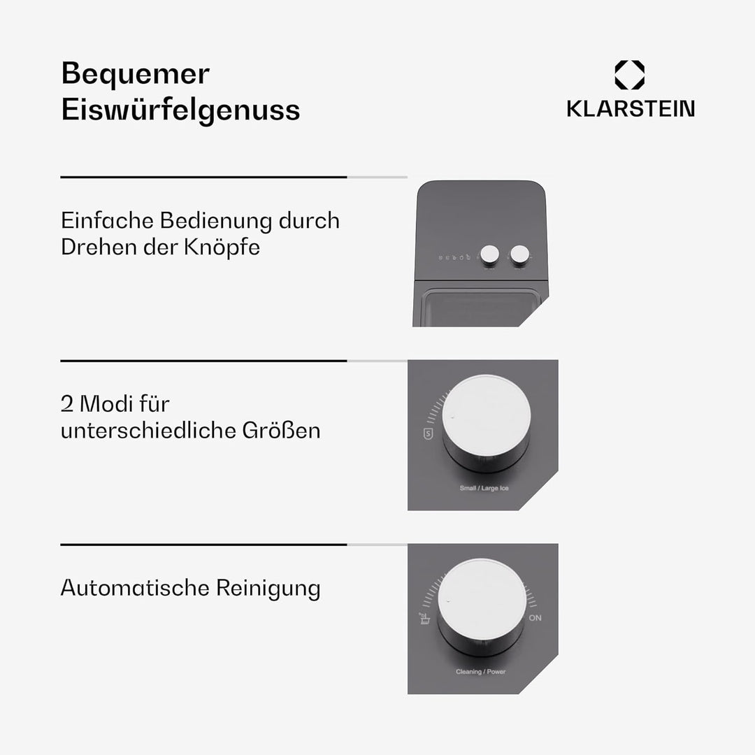 Klarstein IceCraft Eiswürfelmaschine - 12 kg/24 h, 6-Min.-Eiswürfel, 2 Grössen, Automatische Reinigu