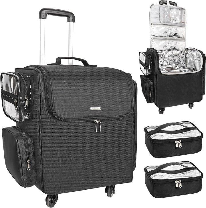 Rolling Kosmetikkoffer, Friseur Reisetasche mit 4 Rädern, Wärmedämmung volle Schicht, justierbare Te