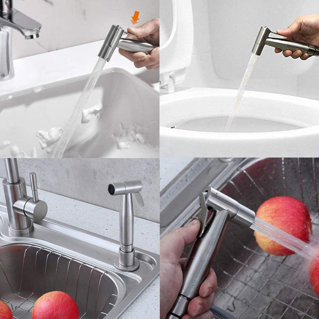 Frap Hand-Bidet-Sprüh-Set, gebürstetes Nickel, Duschkopf mit 150 cm Schlauch und Wandhalterung, 3er-