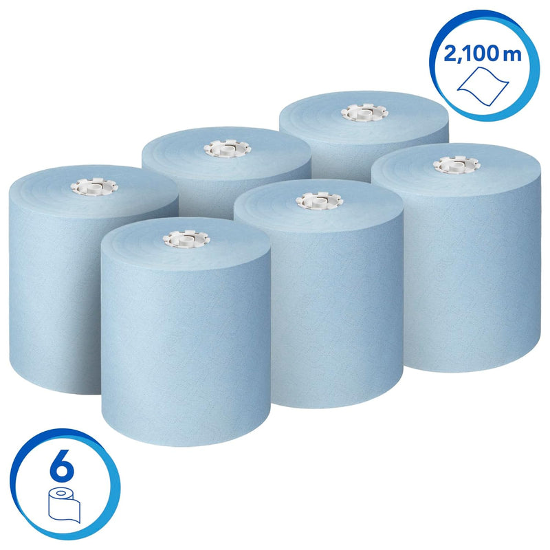 Scott Essential Rollenhandtücher 6692 – blaue Papiertücher – 6 x 350 m Papiertuchrollen (insges. 2.1