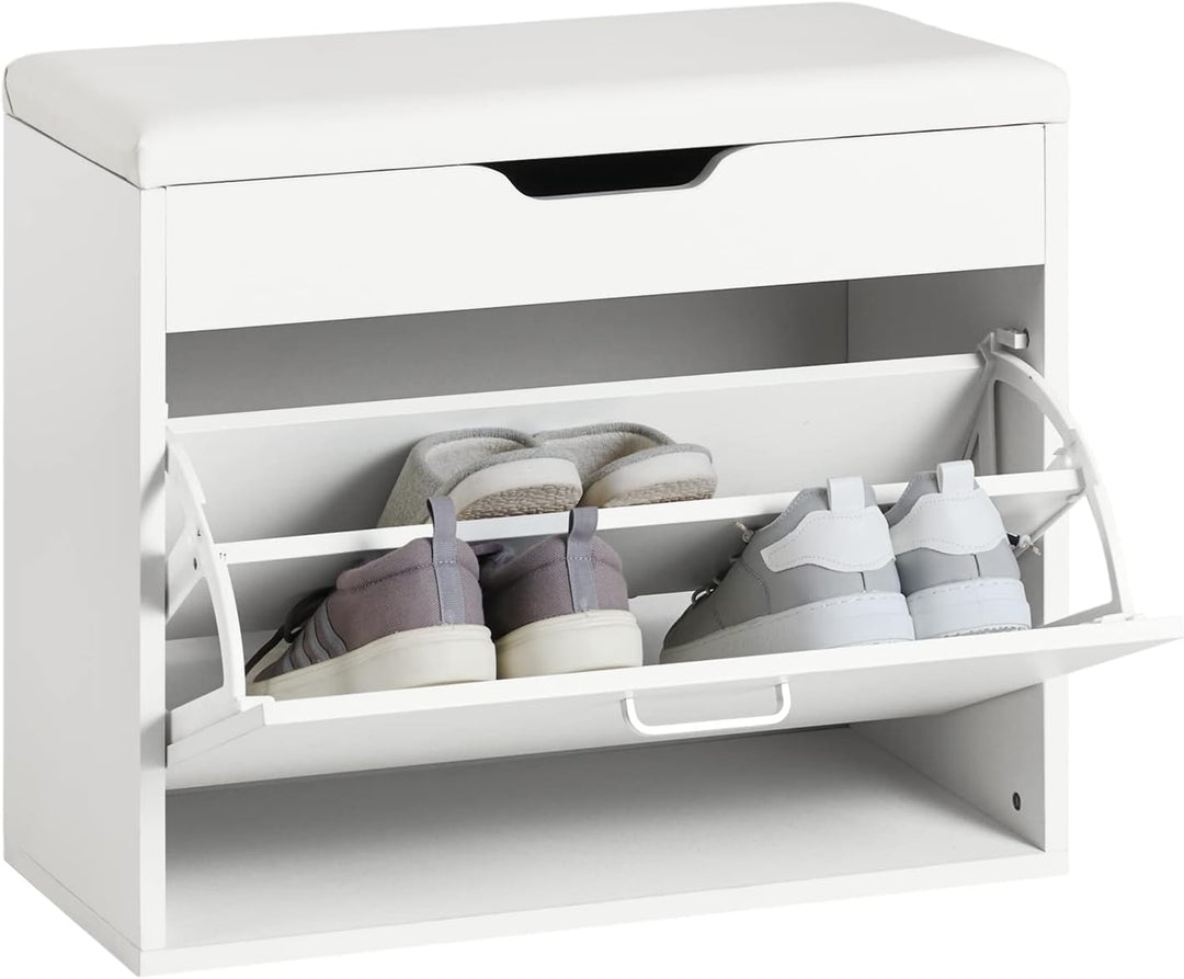 SoBuy FSR95-W Schuhbank mit Sitzkissen Sitzbank Schuhregal Schuhkipper mit 1 Klappe Sitzkommode BHT