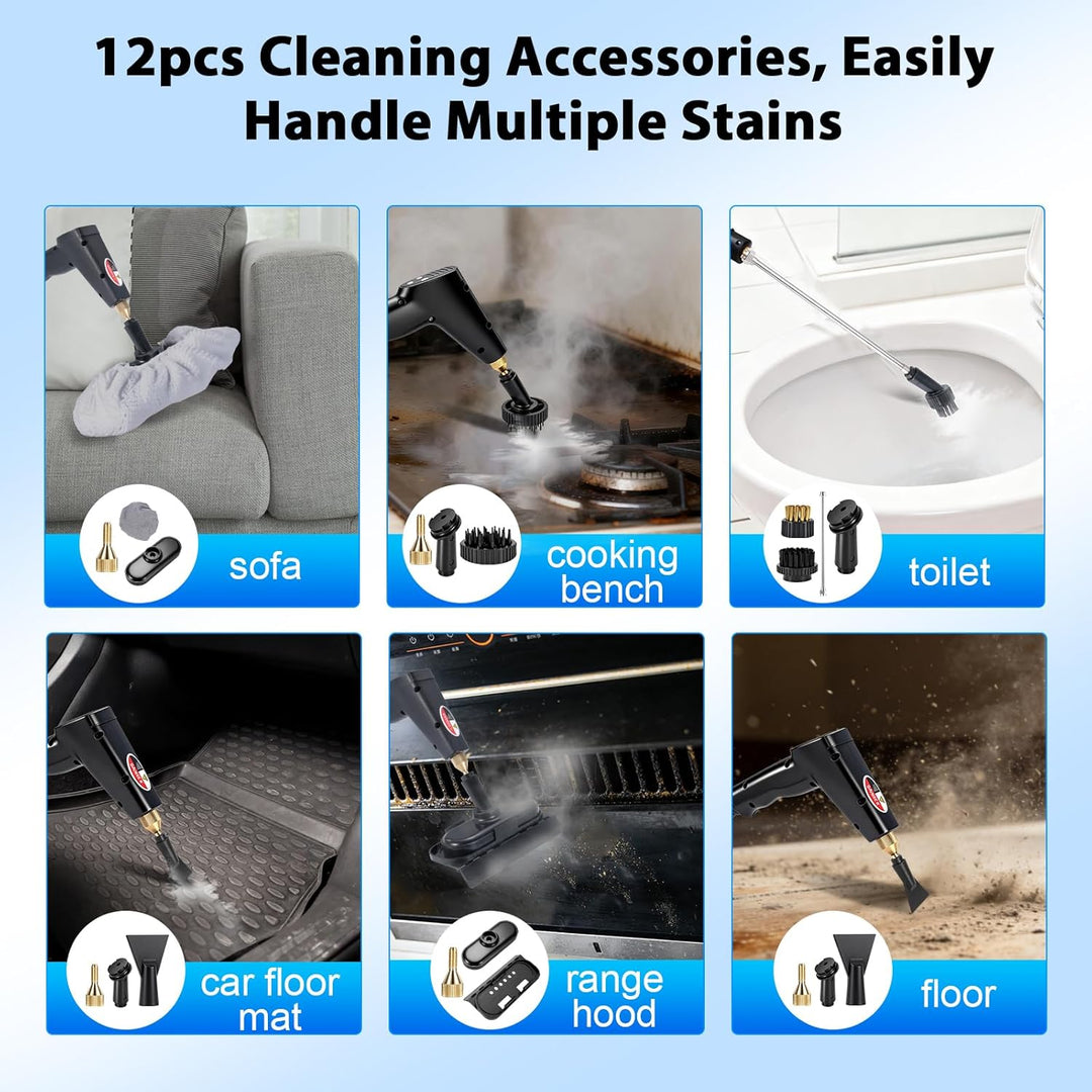 RUIZHI 6-Stufig Dampfreiniger Handgerät mit 12 Zubehör, Steam Cleaner Handheld 1700ML Tank, 1500W Me