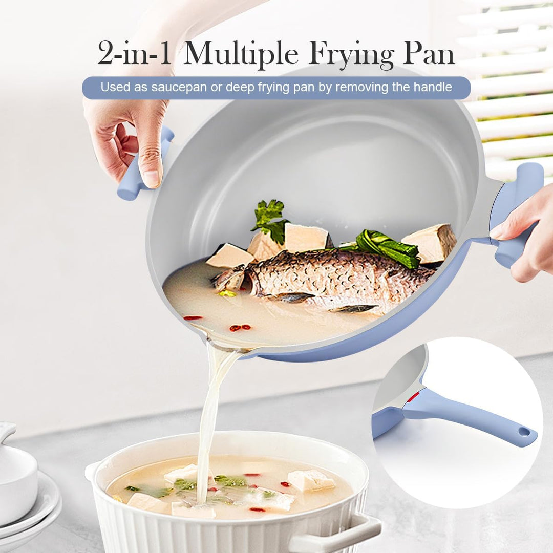 AIKENBBKK Keramik pfanne mit Deckel, Bratpfanne 32 cm mit Antihaftbeschichtung 2-In-1 Schmorpfanne h