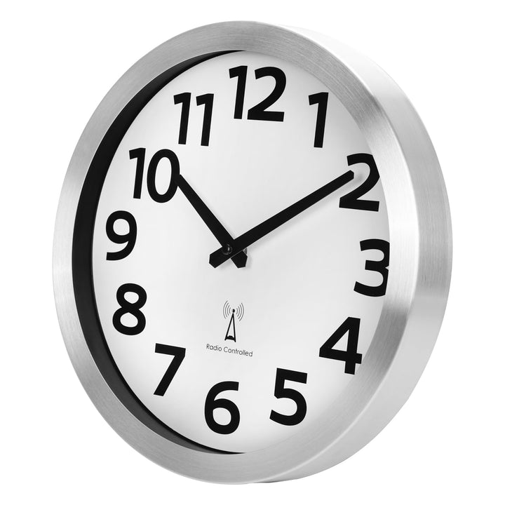 Wanduhr Funk mit Aluminium Rahmen Grosse Zahlen,Funkuhr Wand Lautlos Geräuschlos für Küche Wohnzimme