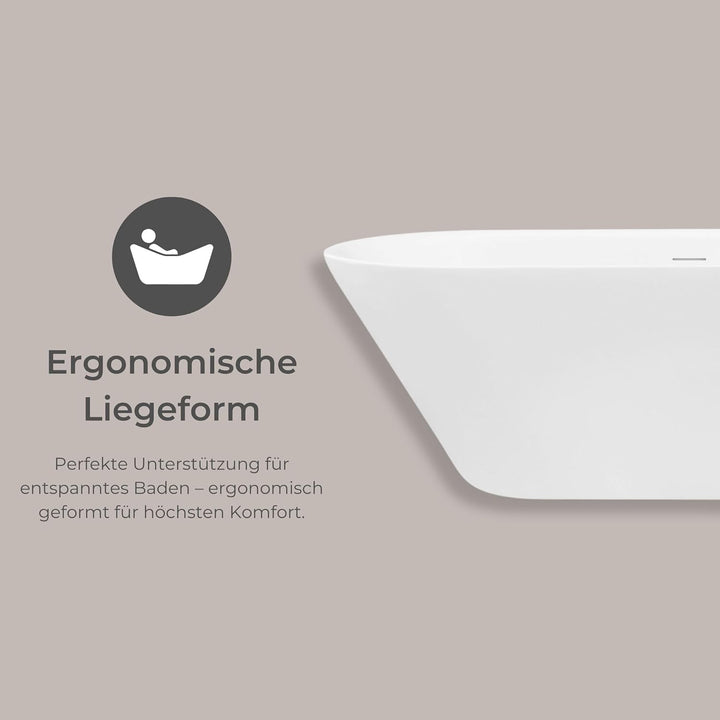 Schulte freistehende Badewanne 170 x 75 cm, hochwertiges Sanitär-Acryl Weiss, Komplettset inkl. Abla