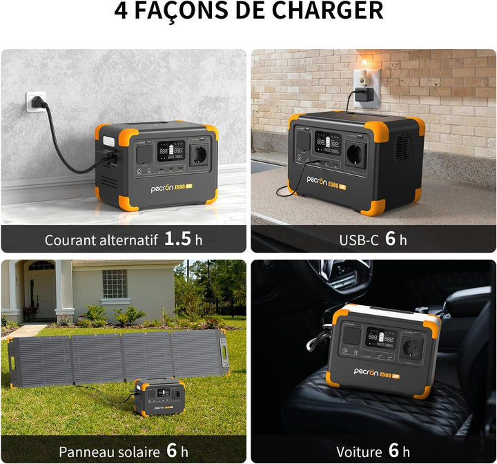 PECRON E500LFP Tragbare Powerstation, 600W/576Wh Solargenerator, LiFePO4-Batterie-Backup, Schnelllad