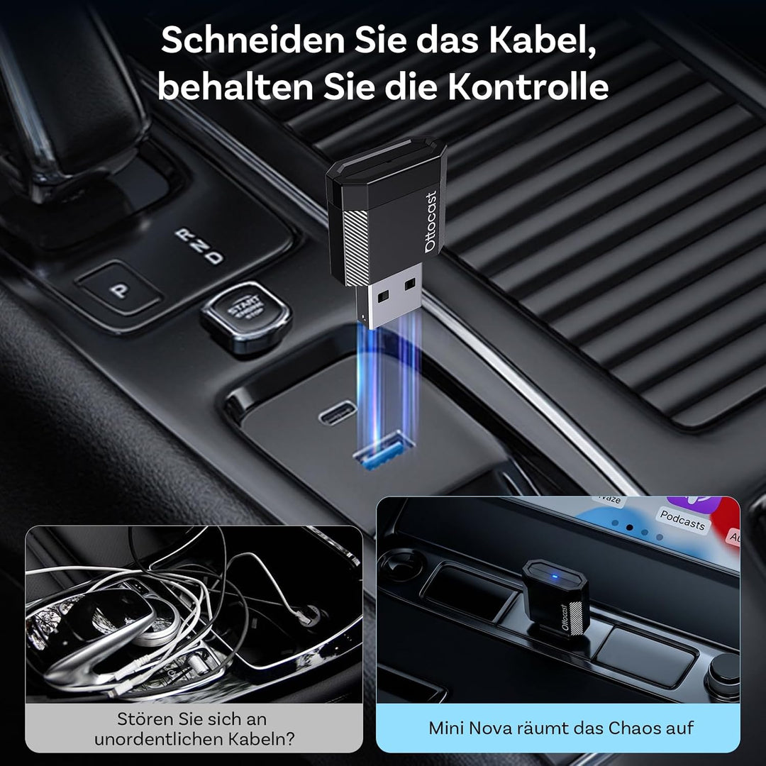 OTTOCAST Mini Nova 2-in-1 Kabelloser CarPlay Android Auto Adapter (Schwarz)