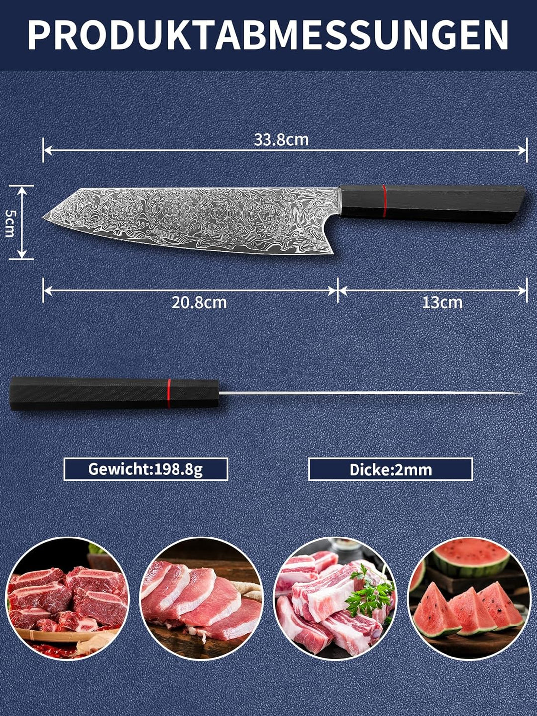 Plys Japanisches Kiritsuke Damastmesser Scharf Küchenmesser: 20 Cm Damast Stahl Messer - Gemüse, Pro