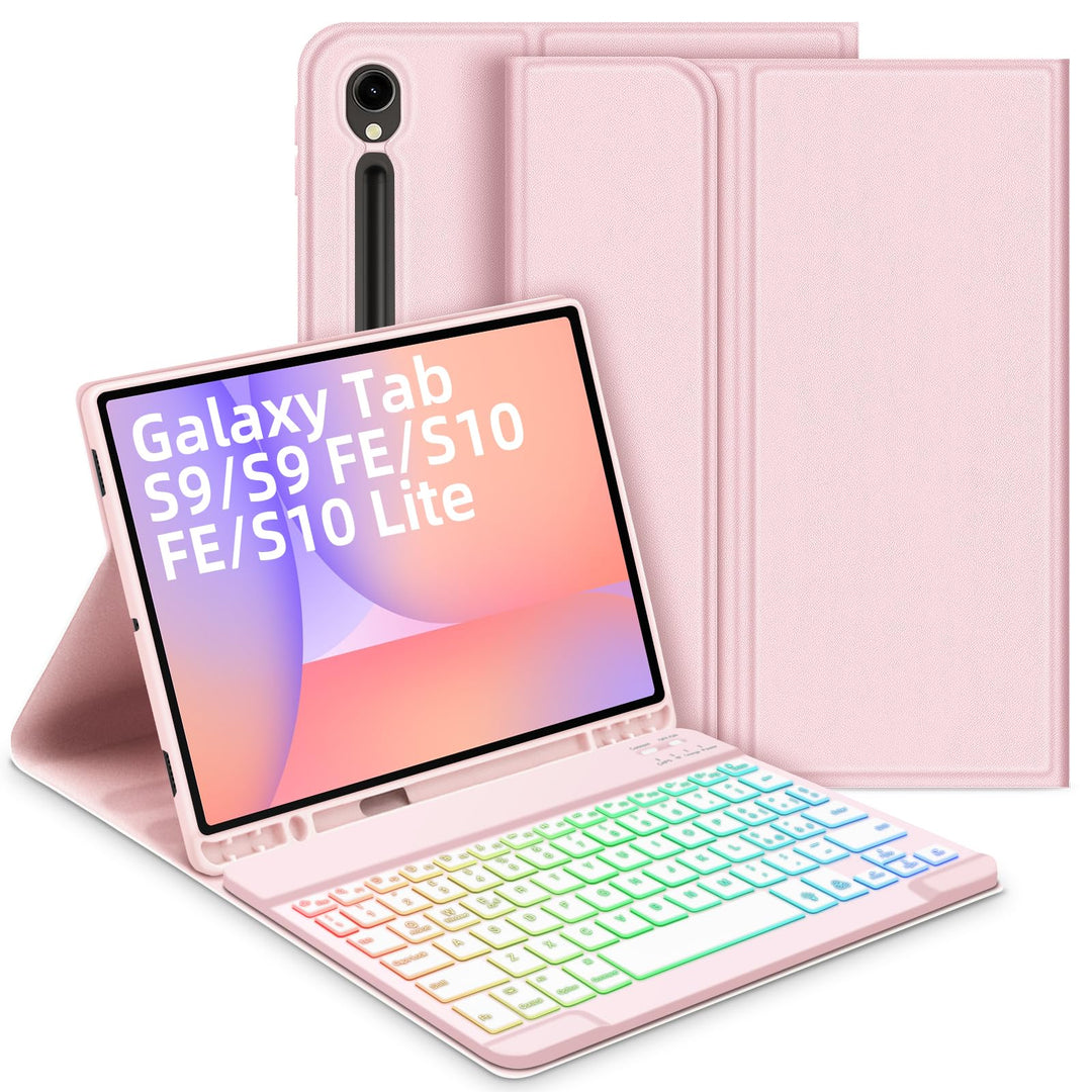 Bettdow für Samsung Galaxy Tab S9 FE+/S9+ 2023 Tastatur Hülle, Rosa (Italienisch), Rosa
