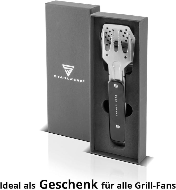 STAHLWERK BBQ Multitool 4 in 1 Grillbesteck mit Grillzange, Grillgabel, Grillwender und Flaschenöffn
