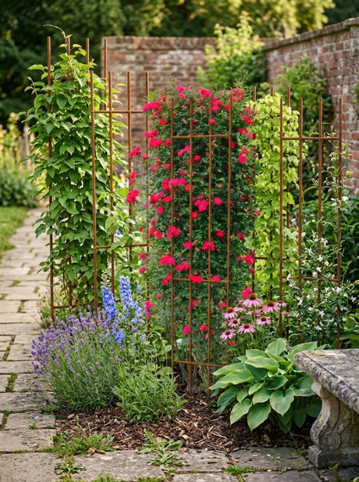 Kapaga - Set 3X Rankgitter 150 cm Rost - Rankhilfe Garten - Staudenhalter - Blumenhalter - Rankengew