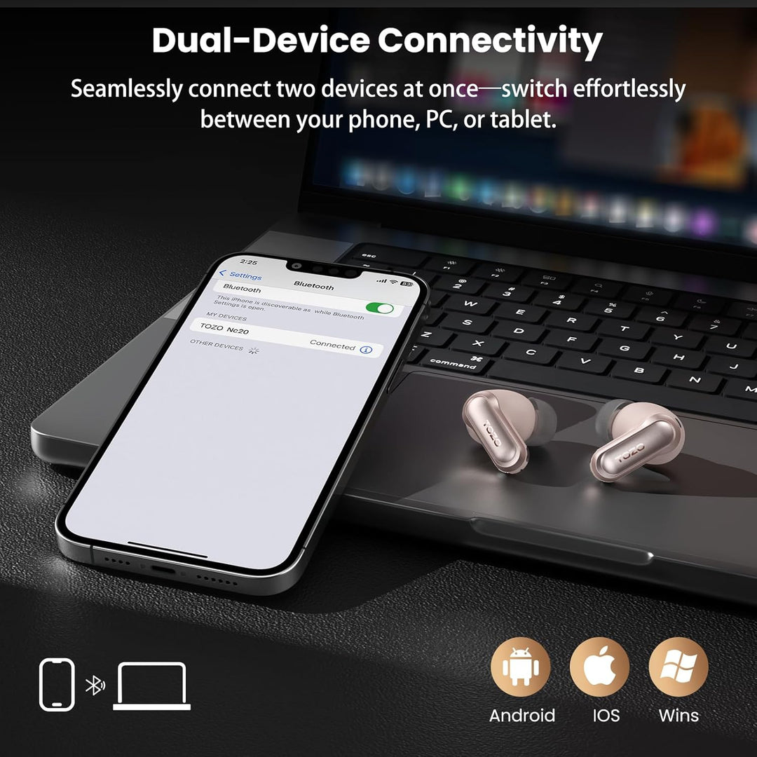 TOZO NC20 Bluetooth-Kopfhörer 6.0,6 Mics & ENC AI für kristallklare Anrufe,LDAC Hi-Res Audio,IPX8,Ve