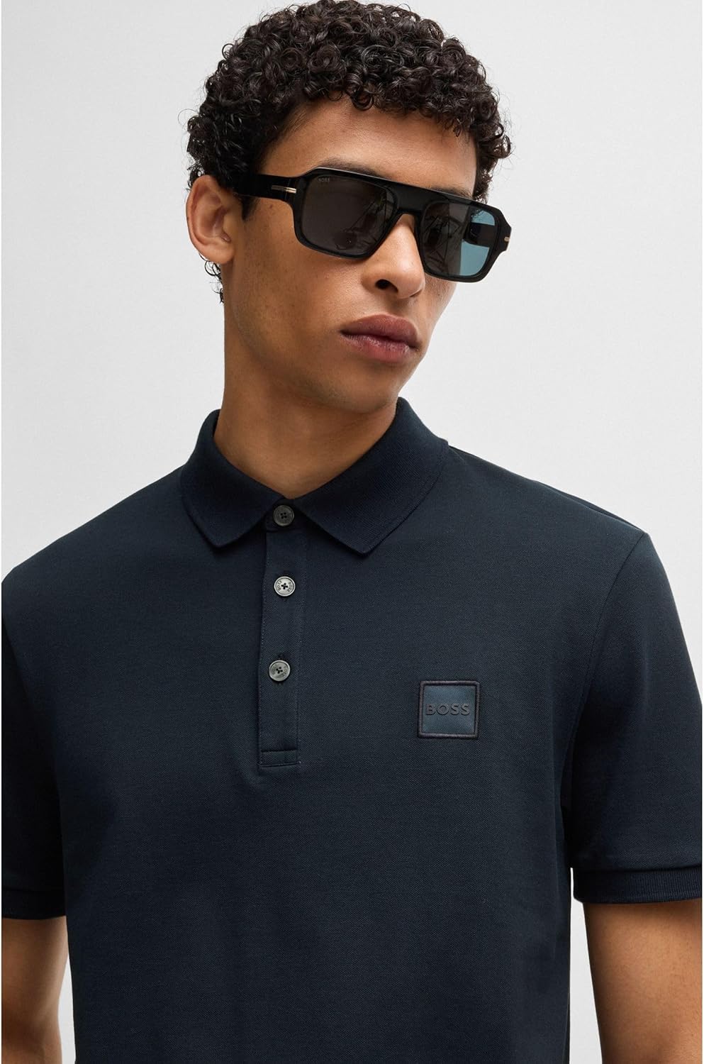 BOSS Herren Passenger Slim-Fit Poloshirt aus Stretch-Baumwolle mit Logo-Aufnäher Dunkelblau L