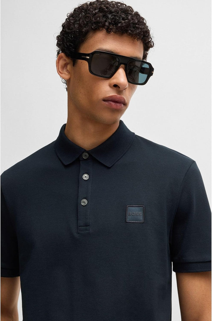 BOSS Herren Passenger Slim-Fit Poloshirt aus Stretch-Baumwolle mit Logo-Aufnäher Dunkelblau L