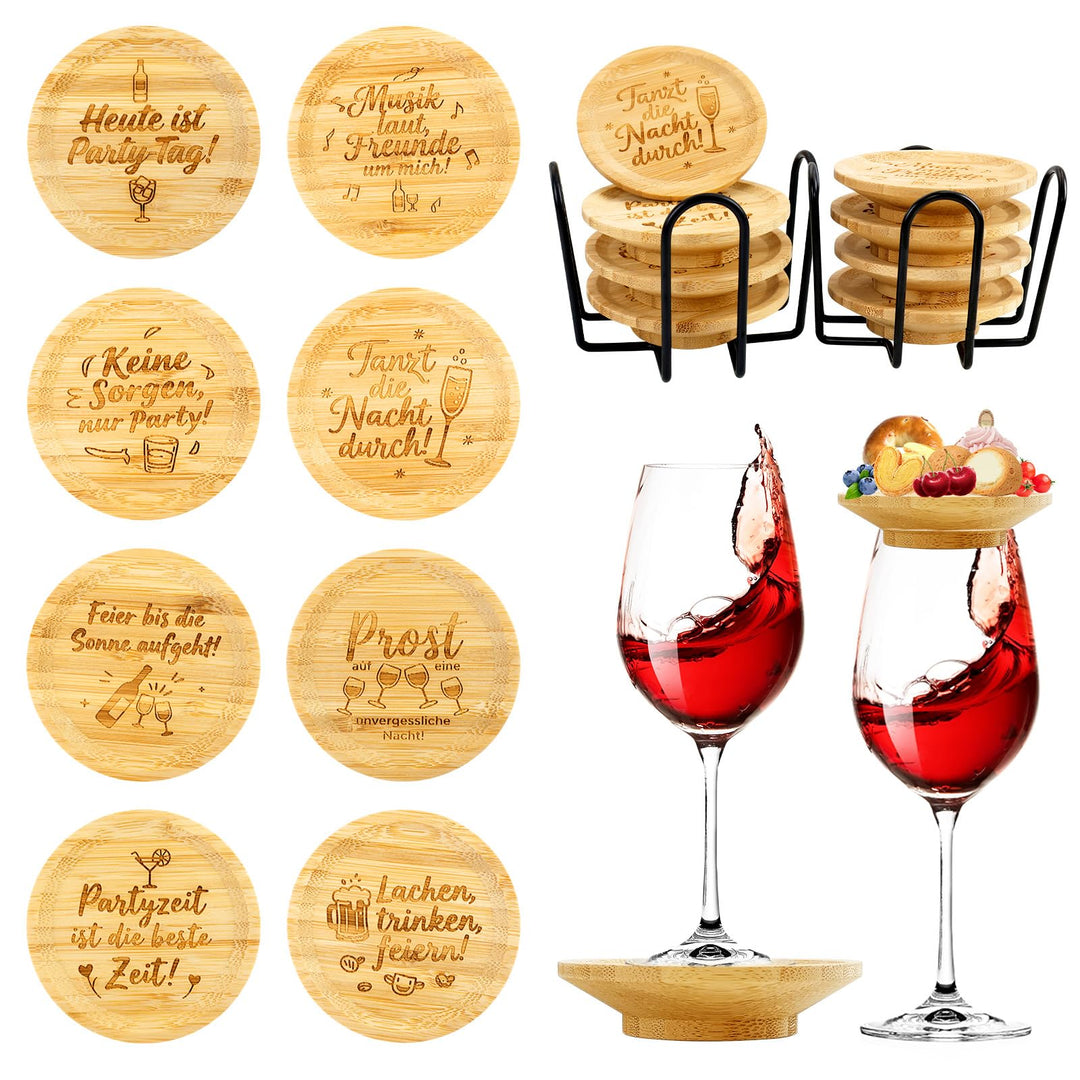 8 Stück Weinglas Topper Holz, Wine Glass Charcuterie Topper mit 2 Halterungen, Bambus Weinglas Toppe