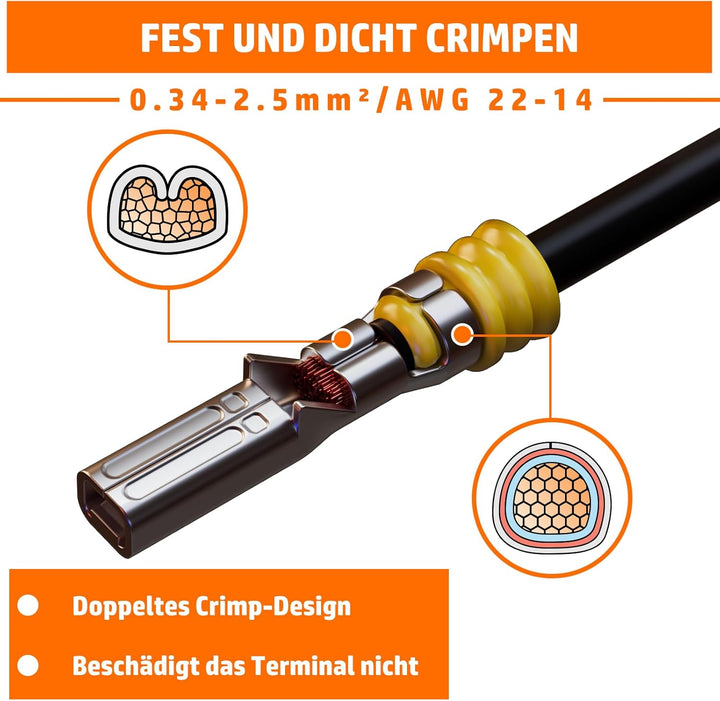 PEBA Wasserdichte KFZ Steckverbinder Set IP67 – 1/2/3/4/5/6 Polig Kabelstecker für 0,34–2,5 mm², Kom