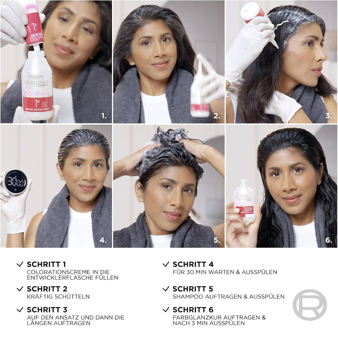 L'Oréal Paris Permanente Haarfarbe, 100% Grauhaarabdeckung, Haarfärbeset mit Coloration, Shampoo und