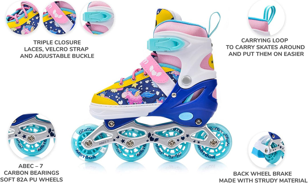meteor® Inlineskates 4in1 Kinder Inliner Rollschuhe Roller Blades Quad Skates Carbon Kinder Inlinesk