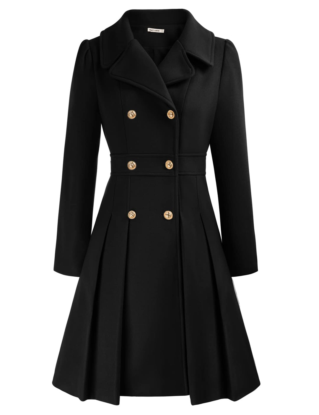 GRACE KARIN Damen Mantel Wintercoat Revers Zweireihiger Mantel Knielang Trenchcoat Winter Lang A-Lin