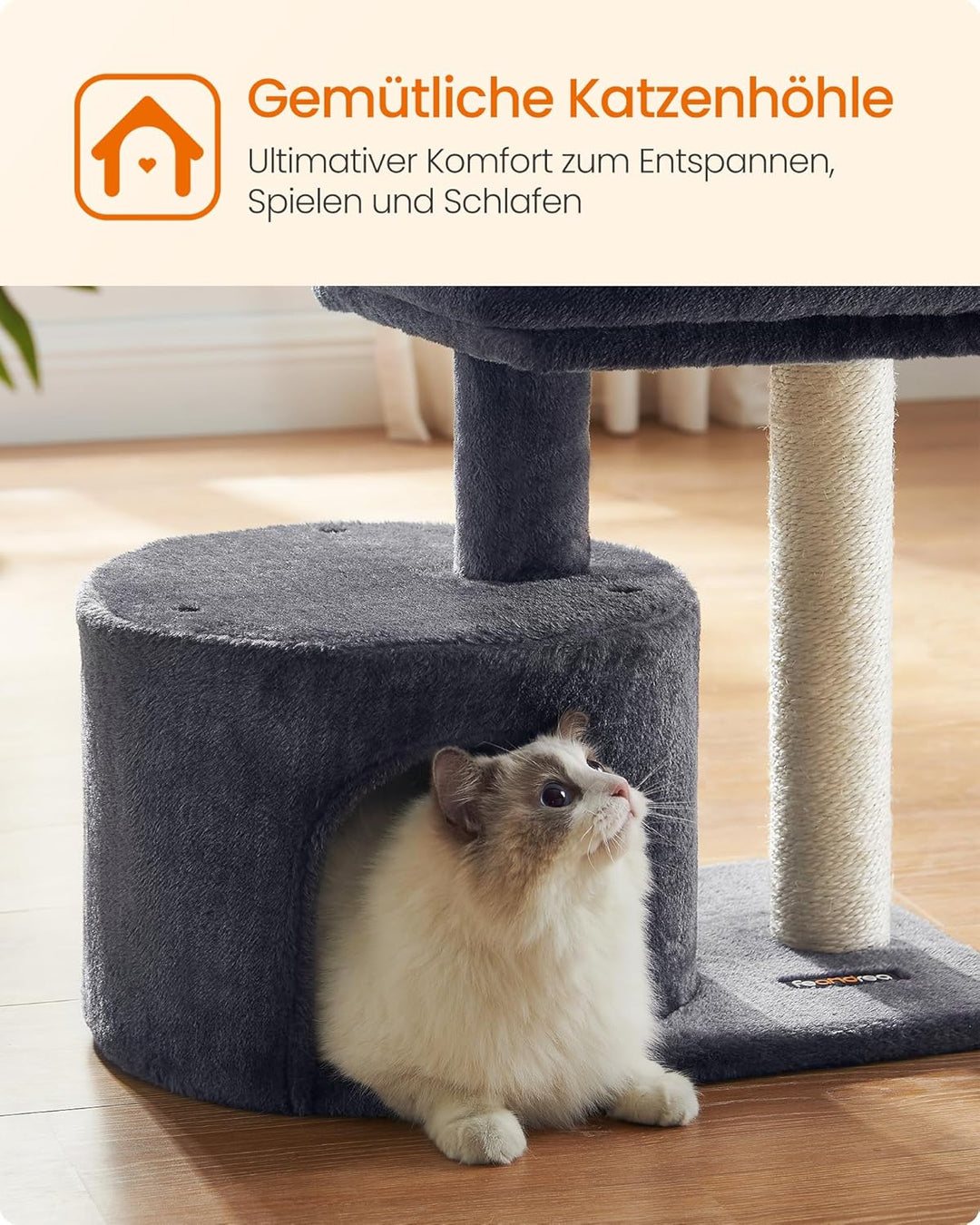 Feandrea Kratzbaum klein, Katzenbaum mit Sisalstamm, Katzenkratzbaum mit gepolsterter Plattforme, fü